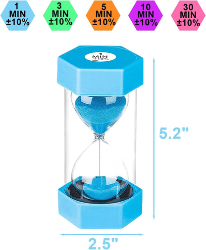 Sand Timers for Kids, 1/2/3/5/10/30 Minutes Acrylic Hourglass Sand Clock, Colorful Plastic Sand Watch Hour Glass Sandglass for Classroom, Games, Kitchen (Pack of 6)