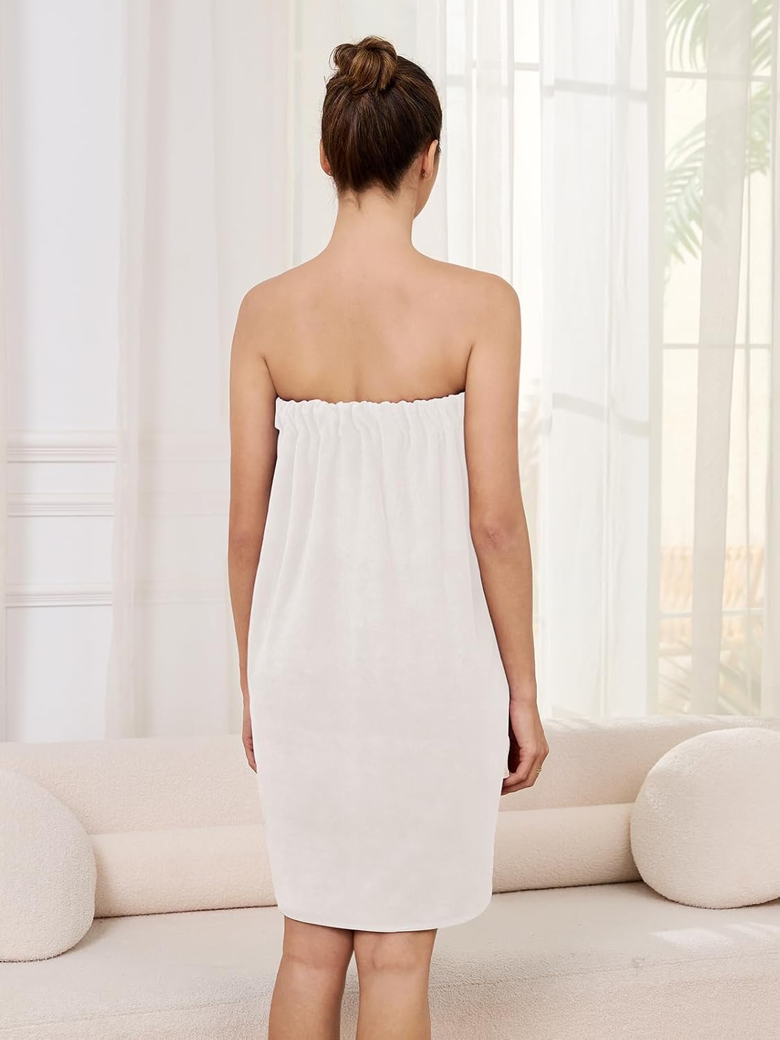 AMVELOP Womens Knee Length Wrap Towel,Button Bath Robe Adjustable Closure,Lightweight Spa Bathrobes With Pocket