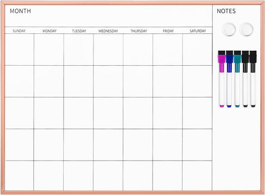 Magnetic Monthly Calendar Whiteboard, 17'' x 13'' Dry Erase Calendar for Wall Office School Home, Gold Wooden Frame