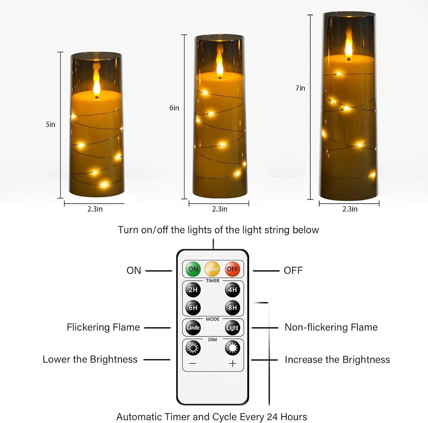 Nimiko Flickering Flameless LED Candles,Battery Operated Candles 24 Pcs with Embedded Star String,Acrylic LED Pillar Candles with Remote,Suitable for Home Decoration to Create an Atmosphere (White)