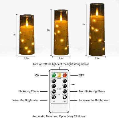 Nimiko Flickering Flameless LED Candles,Battery Operated Candles 24 Pcs with Embedded Star String,Acrylic LED Pillar Candles with Remote,Suitable for Home Decoration to Create an Atmosphere (White)