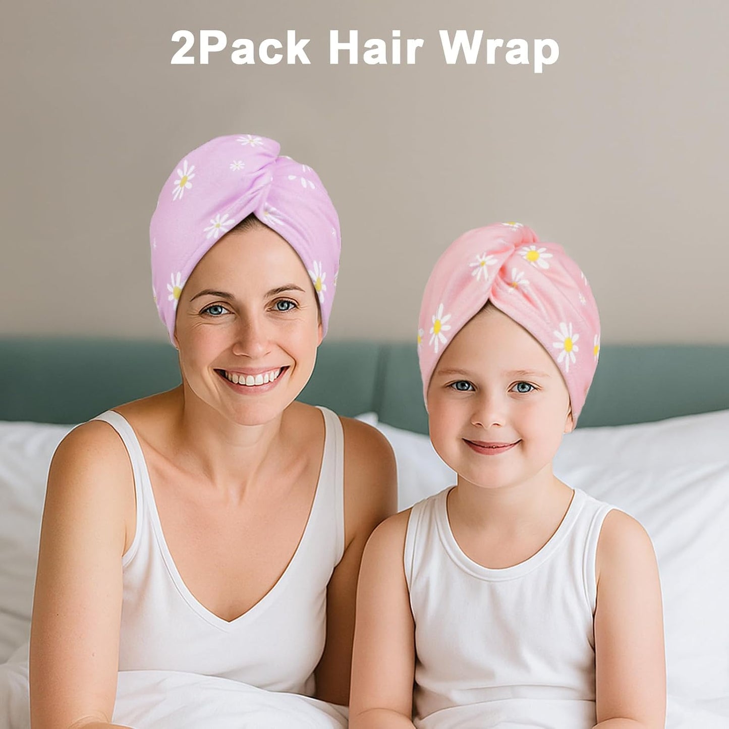 Unicorn Castle Microfiber Hair Towel for Kids 2Pack Hair Wrap Towels Absorbent Hair Drying Towel Wrap Hair Turbans for Curly Thick Hair, Pink White Strawberry