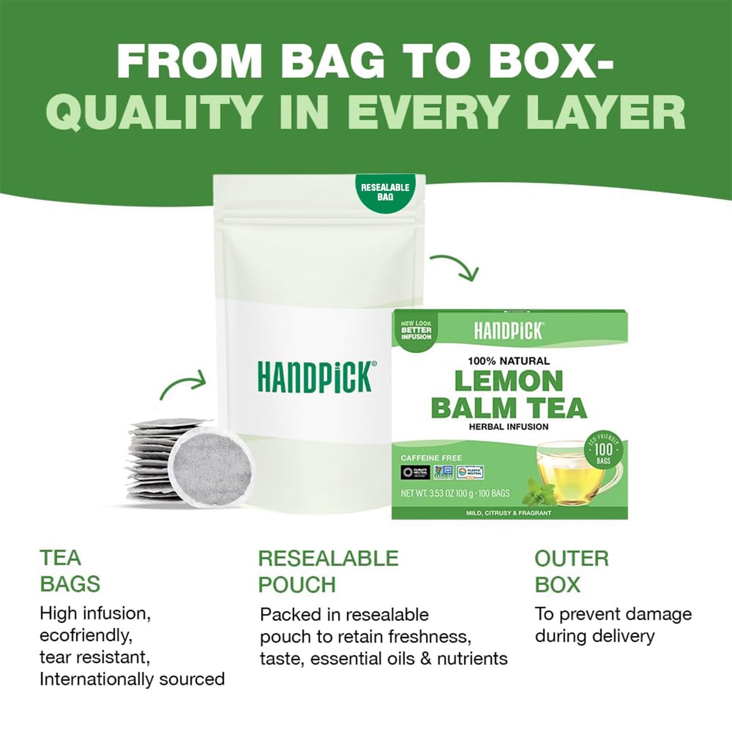 HANDPICK, Organic Chamomile Tea Bags (100 Herbal Tea Bags) Caffeine Free| Premium Floral Chamomile Herbal Tea in Eco-Conscious Teabags | Direct from Source