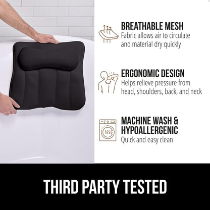 GORILLA GRIP Bath Pillow for Tub, 6 Strong Suction Cups, 4D Mesh FlexComfort Headrest for Neck, Head and Back Support, Luxury Machine Washable Pillows, Bathtub Accessories, Spa Gifts for Women, White
