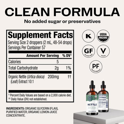 Vimergy Nettle Liquid 200mg Extract, Organic, Kosher, 115 mL, 57 Servings
