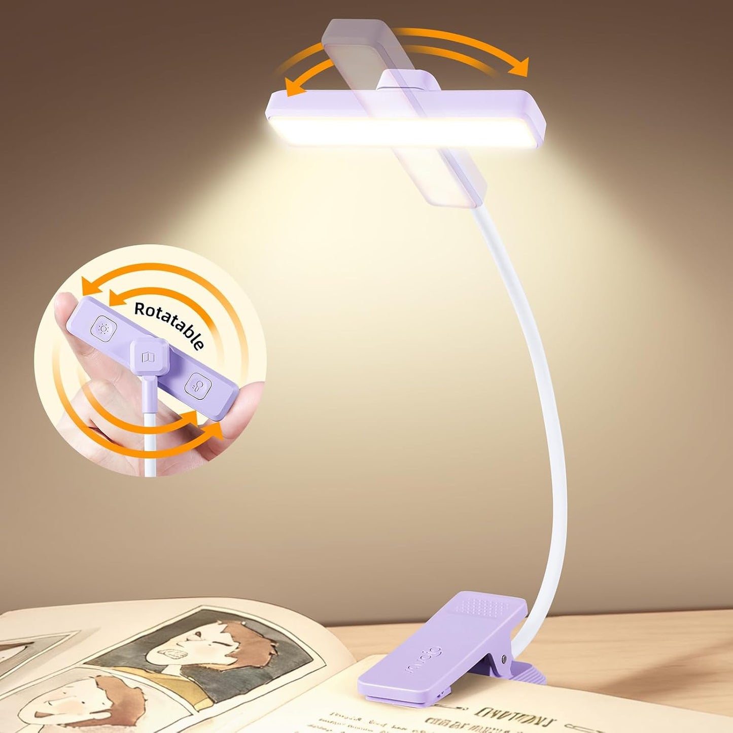 VAVOFO 24 LEDs Rotatable Book Light, Rechargeable Clip Reading Lamp