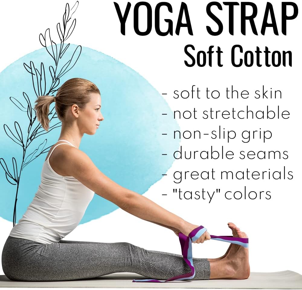 TECEUM 2 IN 1 Yoga & Mat Strap for Stretching – Cotton – 6/8/10 ft