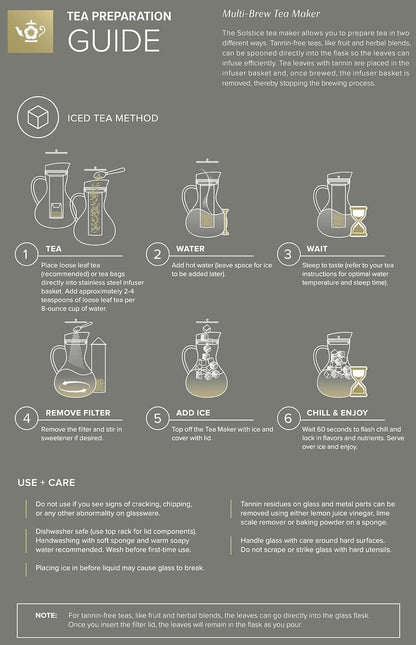Teabloom Large Multi-Brew Glass Teapot + Kettle + Pitcher (68 OZ / 2.0 L / 8 CUPS) – Brew and Serve Hot Tea, Iced Tea, Cold Brew Tea and Fruit Infused Water – Silhouette Tea Maker
