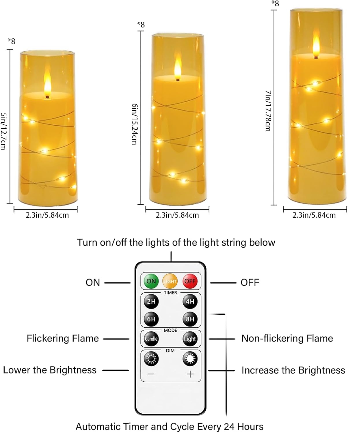 Nimiko Flickering Flameless LED Candles,Battery Operated Candles 24 Pcs with Embedded Star String,Acrylic LED Pillar Candles with Remote,Suitable for Home Decoration to Create an Atmosphere (White)
