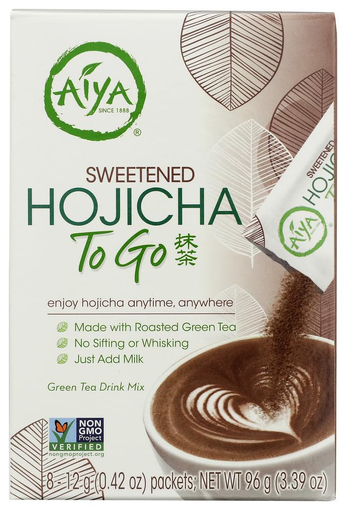 Aiya Japanese Sweetened Matcha Powder to Go Sticks - Ceremonial Grade, Vegan-Friendly, Gluten-Free - 8 Individually Packed Single-Serving Sticks for Freshness and Convenience