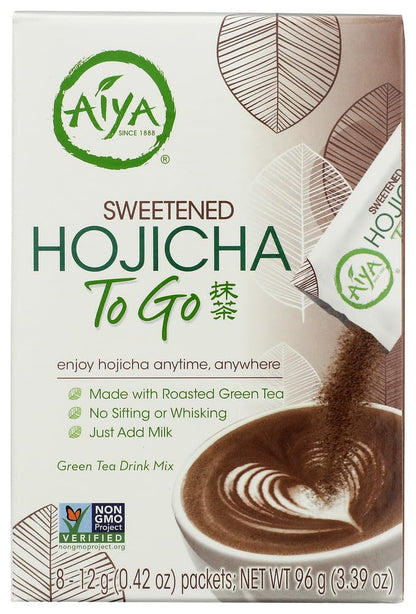 Aiya Japanese Sweetened Matcha Powder to Go Sticks - Ceremonial Grade, Vegan-Friendly, Gluten-Free - 8 Individually Packed Single-Serving Sticks for Freshness and Convenience