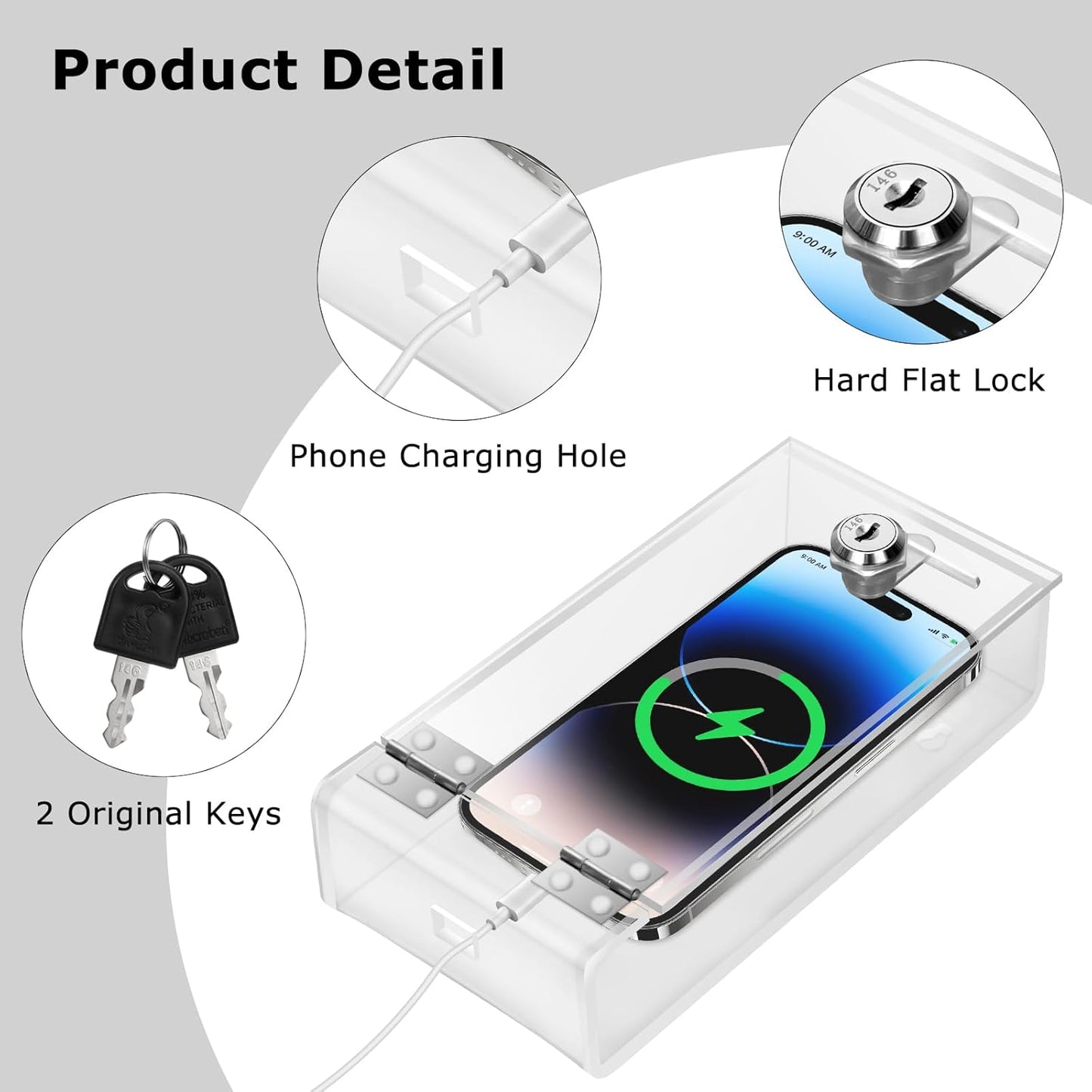 Cell Phone Lock Box,Mobile Phone Storage Jail Box with 2 Keys Transparent Phone Locker Phone Acrylic Key Staff