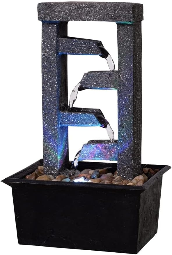 GOSSI Indoor Water Fountain Stump Rain Drop Meditation Desk Fountain Artistic Relaxation Waterfall for Home and Office Decor (22013)