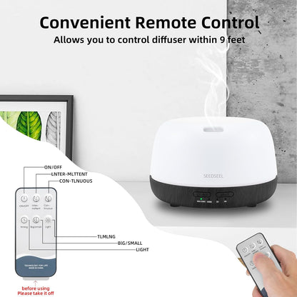 SEEDSEEL 300ML Essential Oil Diffuser with 7-Color LED Lights and Remote Control, Modern Minimalist Design, High-Efficiency Ultrasonic Mist Aromatherapy Diffuser for Home