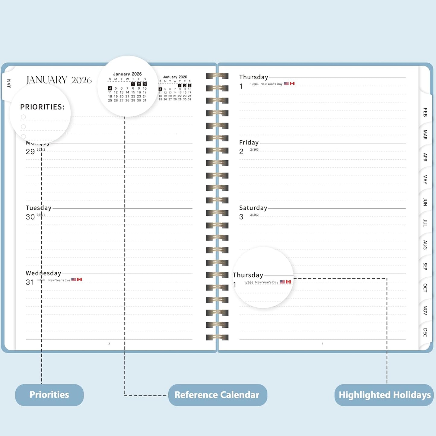 Planner 2026-2027, Weekly and Monthly Calendar Planner, JUL 2026 - JUN 2027 | Academic Year, Daily Agenda Book, A5(6.3'' x 8.5''), Sprial Bound, Inner Pocket, Office School Use