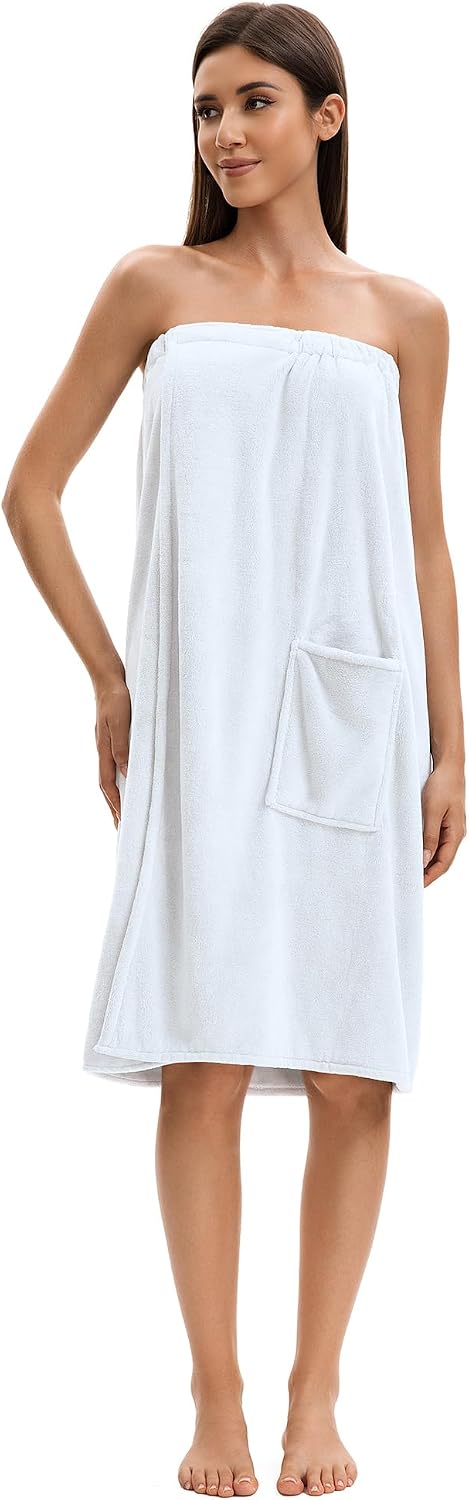 Towel Wrap For Women After Shower，Plush Bath Robe Female，Sauna Spa Wrap Around Towels With Pockets