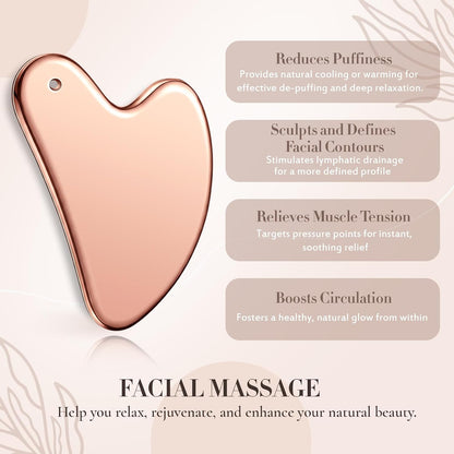 Nuanchu Stainless Steel Gua Sha Facial Tool, Metal Gua Sha for Lymphatic Drainage, Guasha Face Sculpting Double Chin Reduce with Pouch Self Care Gift(304 Stainless Steel,Silver)
