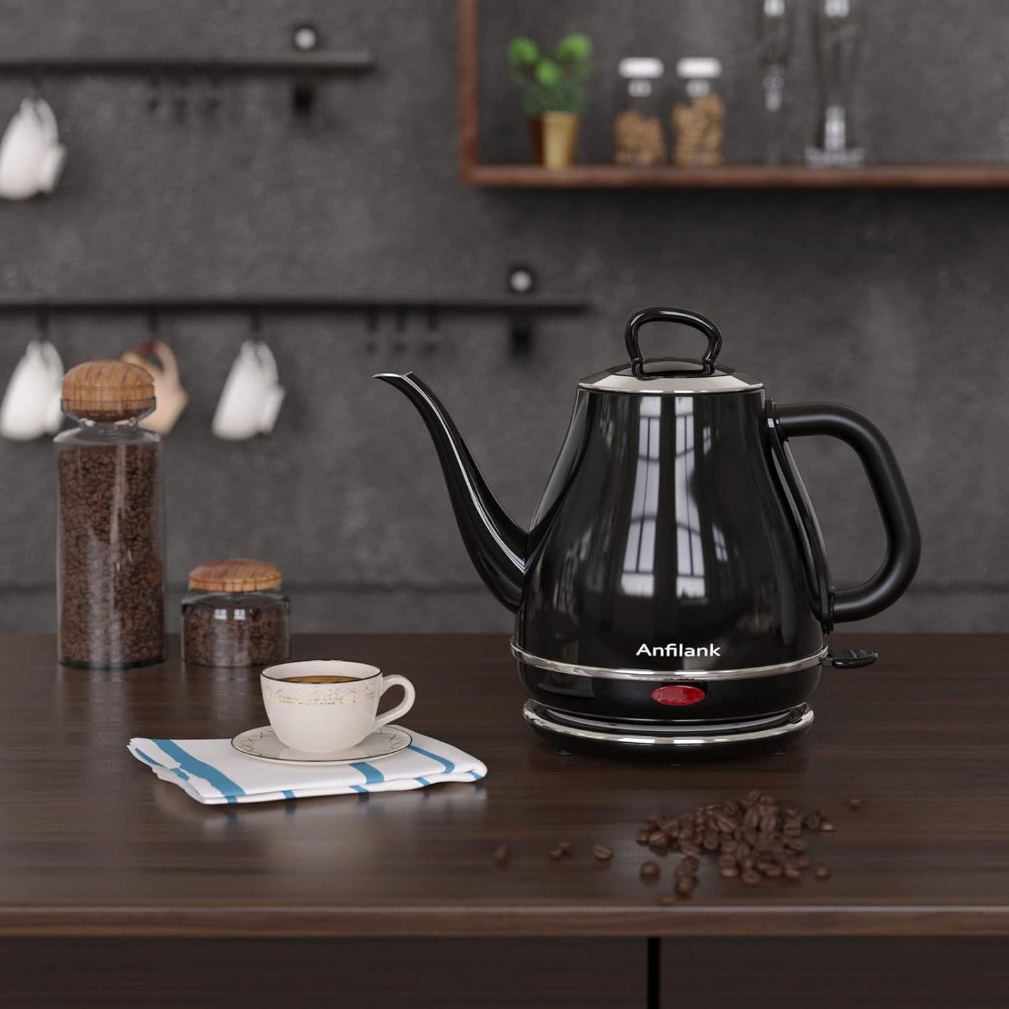Anfilank Electric Gooseneck Kettle, 1L 1500WFast Boil, 100% Stainless Steel BPA Free Pour-Over Coffee & Tea Kettle,Water Boiler with Auto Shut & Boil-Dry Protectio,Green
