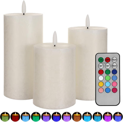 ANGELLOONG Flickering Flameless Candles, Realistic Battery Operated Candles with Remote and Timer, Set of 3 LED Candles for Fall Room Home Wedding Decor Centerpieces Table Party Christmas Decorations