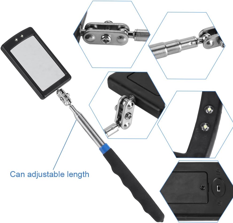 Vehicle Inspection Mirror, Telescoping Inspection Mirror, Flexible Car LED Lighted 360 Degree Swivel Extend Tool Inspectors Machinist for Vehicle Auto Mechanic