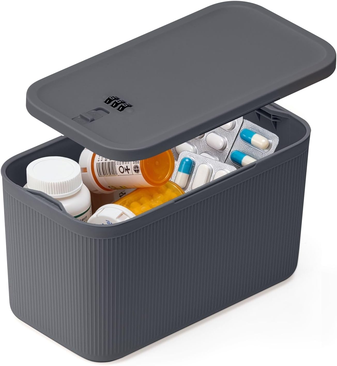 Lockable Storage Box,Medicine Lock Box Travel Case,Refrigerator Bin Container for Food,Medicines,Snacks,Locking Mobile Cell Phone Device Jail,Lockbox for Office,Home,School,Father Gift (Navy Small)