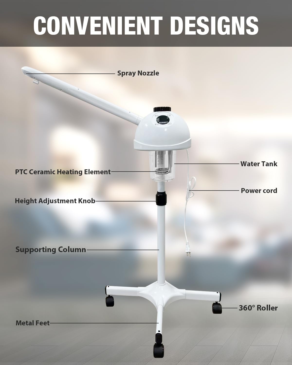 Professional Facial Steamer 3 in 1 Steamer for Face with Hot & Cold Nozzle 5X LED Magnifying Lamp Facial Steamer for Esthetician Beauty Face Equipment Use at Home or Salon