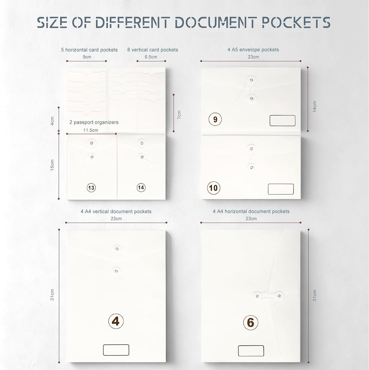 JOYCE Important Document Organizer 14 Expanding Pockets,Brown