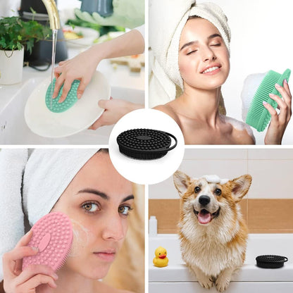 PQRUU 3 Pack Silicone Body Scrubber, Exfoliating Soft Loofah Bath Body Scrubbers for Use in Shower, Exfoliating Body Scrubber Fit for All Kinds of Skin, Rapid Foaming Black+Blue+Pink