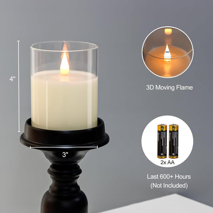 TECHLONG Flameless Candles Battery Operated with Timer, 3D Moving Flame Flickering, Last 600+ Hours Battery Candles, 3" x 3" Ivory Real Wax Electric LED Candle for Wedding Party Decorations