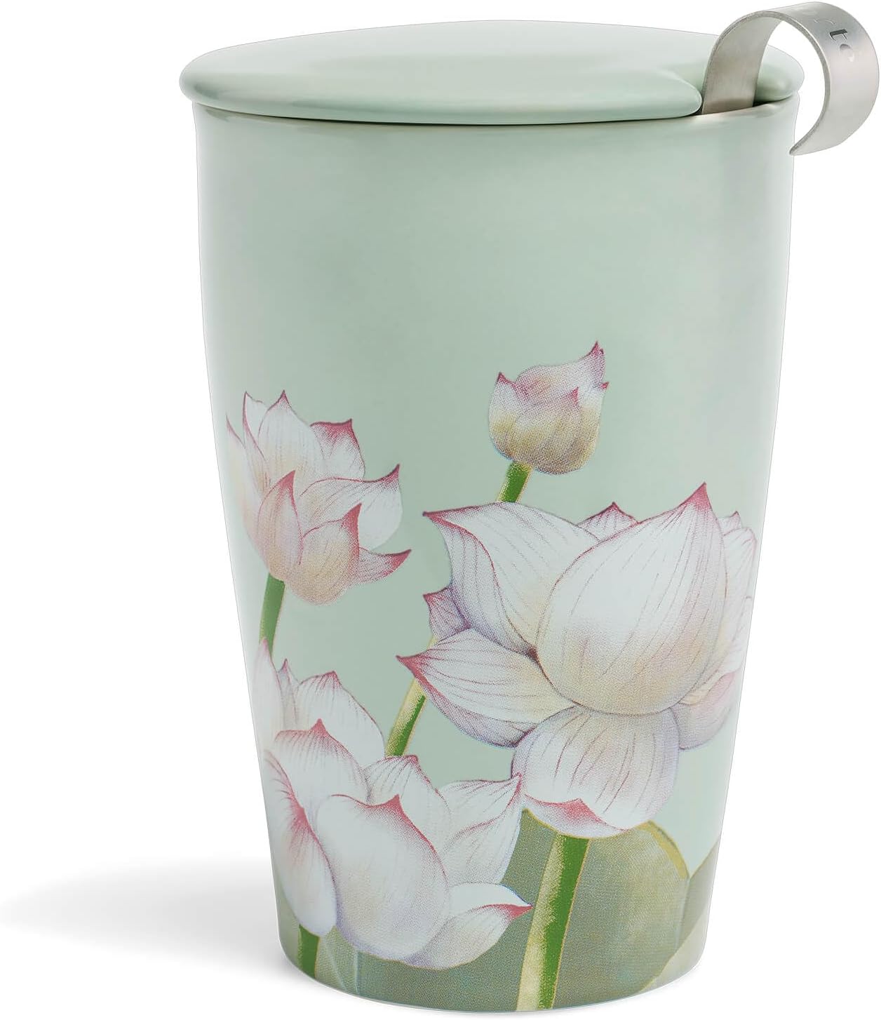 Tea Forte Double-Walled Ceramic Kati Cup, Removable Stainless Steel Infuser Basket and Lid, Steeps 12 oz Loose Leaf Tea, Dishwasher & Microwave Safe, Cherry Blossom