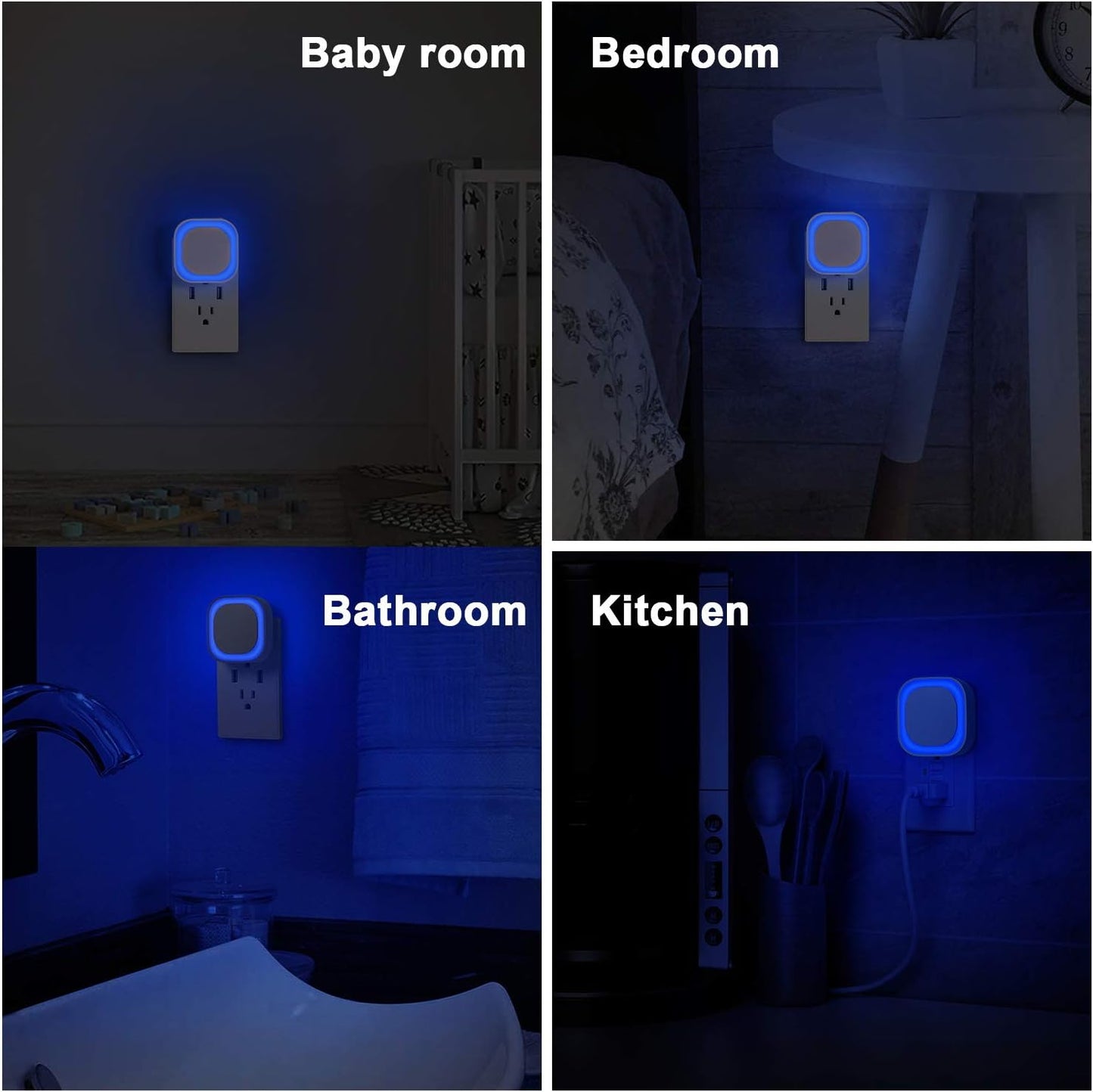 YUNLEX 2 Pack Amber Night Light, Dusk to Dawn Sensor, Warm Glare-Free Reflected Glow, 3-Level Dimmer, Auto On/Off, Plug-in LED Nightlight for Bedroom, Kids, Bathroom, Sleep, Baby Nursery, Toddler