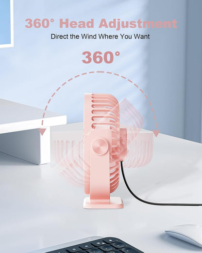 TriPole USB Desk Fan Small Portable, 360° Rotation Quiet Mini Personal Fan