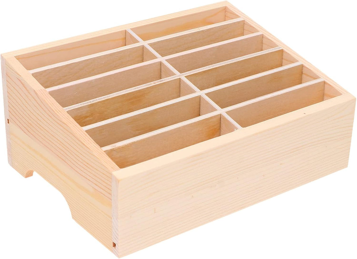 SEWACC Wooden Cell Phone Storage Box Holder Desktop Organizer 12 Grids Office Classroom Home Mobile Phone Storage Box