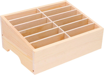 SEWACC Wooden Cell Phone Storage Box Holder Desktop Organizer 12 Grids Office Classroom Home Mobile Phone Storage Box