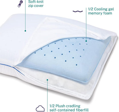 Sleep Innovations 2-in-1 Memory Foam Pillow and Alternative Down Fiber Fill, Standard Size, Side, Stomach, and Back Sleepers, Soft-to-Medium Support
