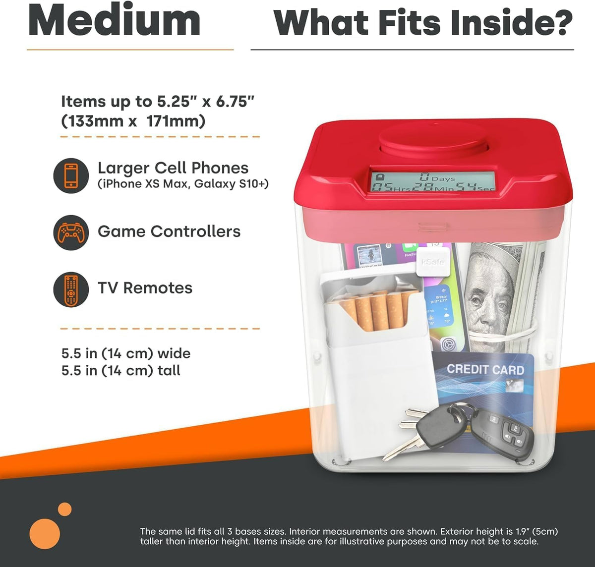Kitchen Safe Time Locking Container (Medium), Timed Lock Box for Cell Phones, Snacks, and other unwanted temptations (White Lid + 5.5” Clear Base)