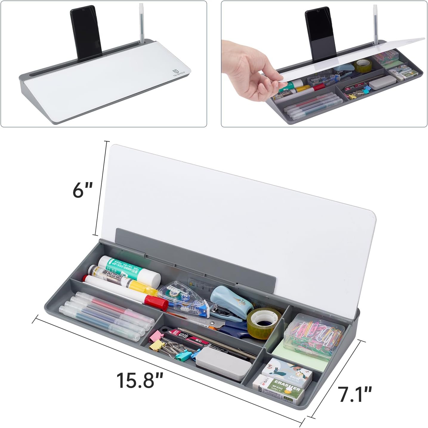 TSJ OFFICE Whiteboard Weekly Dry-Erase-Board - Desktop White Board Calendar Desk Organizers with Accessories Computer Keyboard Stand with Drawer, for Office, Home, School Supplies - White Calendar