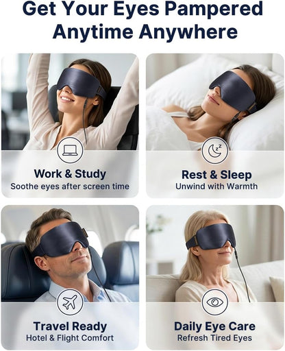 Heated Eye Mask for Dry Eyes, USB Powered Silk Warm Eye Compress & Eye Heating Pad, Washable Dry Eye Mask with 3 Heat & 4 Timer Settings for Blepharitis Stye Migraine Sinus MGD Puffiness（Blue）