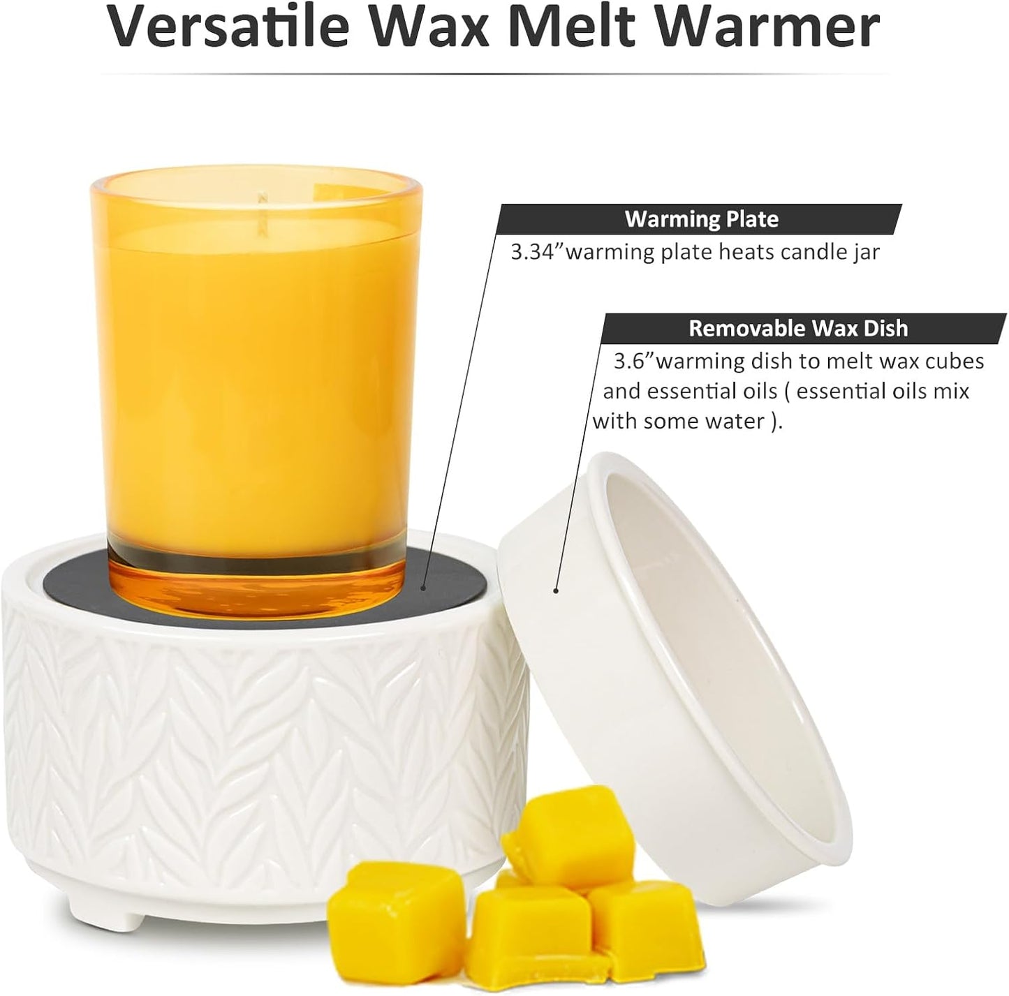 EQUSUPRO Wax Melt Warmer for Scented Wax Melts 3-in-1 Electric Ceramic Candle Wax Warmer Burner Fragrance Wax Melter for Home Office Bedroom Gift & Decor (Leaf)