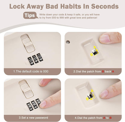 Lockable Storage Box, Small Lock Box with Combination Code for Phone/Medicine Safe/Food Home/Refrigerator/Office/Personal Items/Travel/Gift,9.25 x 5.04 x 3.62’’