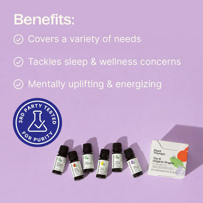 Plant Therapy Top 6 USDA Organic Essential Oil Set for Diffusion & Topical
