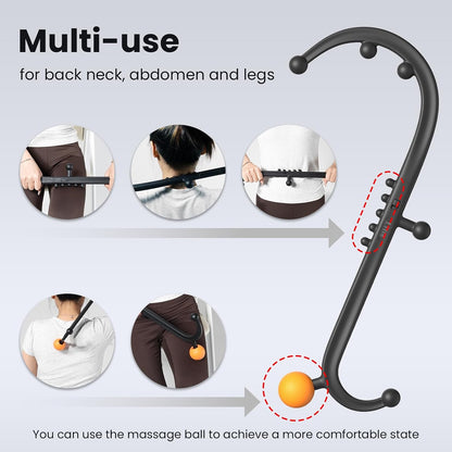LiBa Back Massager Trigger Point Cane, Deep Tissue Back Neck Massager Black