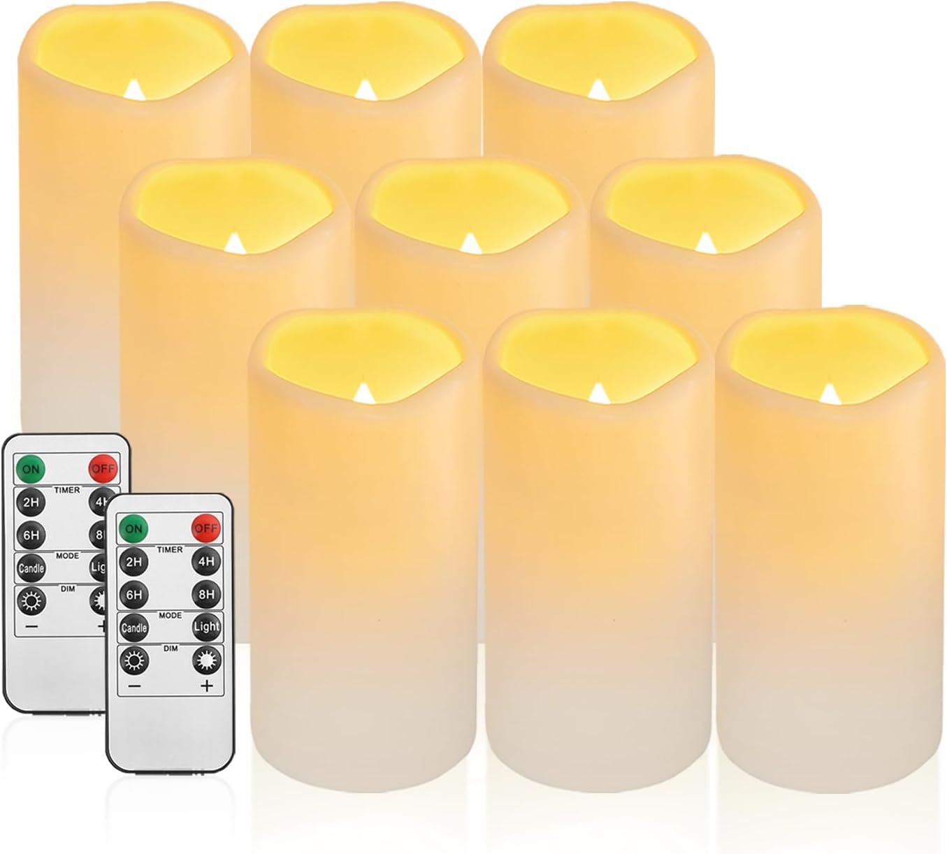 2PACK Outdoor Plastic flameless Candles with Remote Control and Timer, LED Flickering Battery Operated Electric Pillar Candles (D3 xH5.5) for Camping, Weddings, Home Decoration