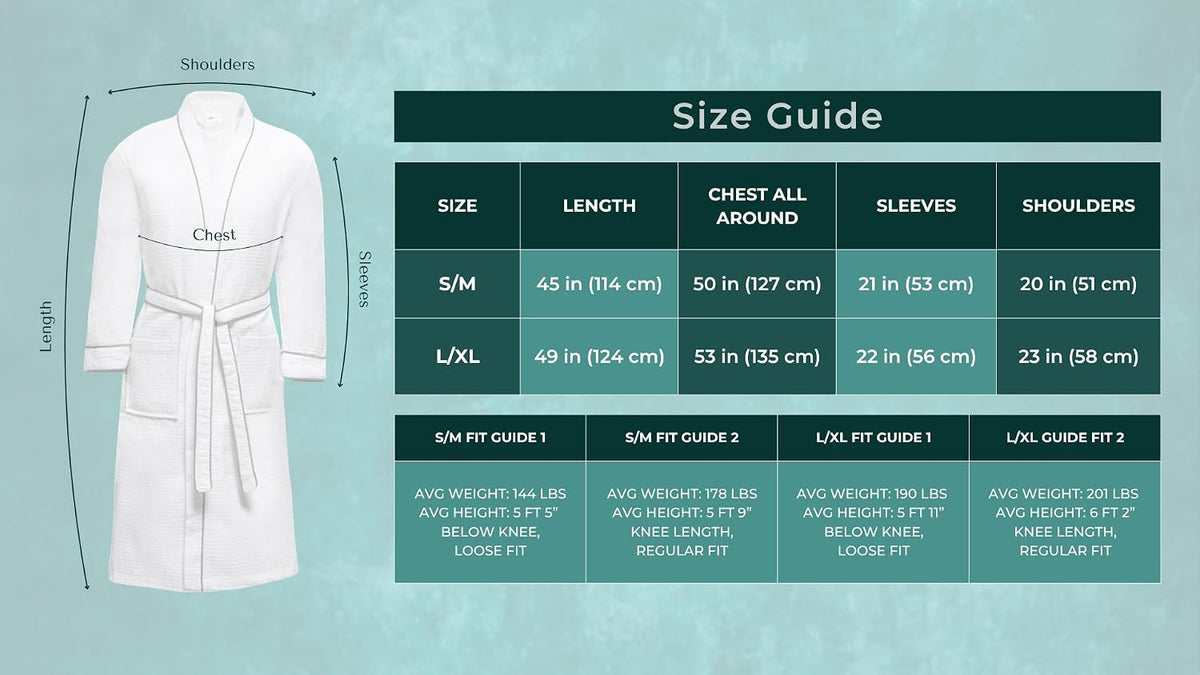 Looperry Unisex White Waffle Bathrobe (1 Piece) Luxurious & Lightweight Shower Robe in Organic Cotton Poly Blend