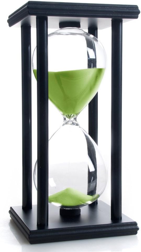 Hourglass 60 Minutes White Sand Timer, Black Wooden Frame Sandglass