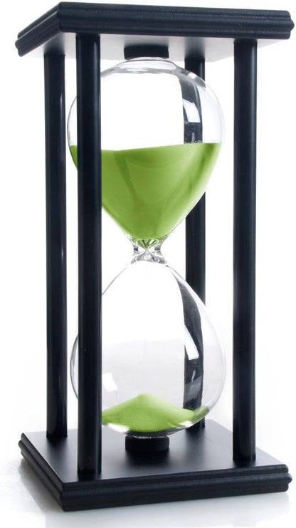 Hourglass 60 Minutes White Sand Timer, Black Wooden Frame Sandglass