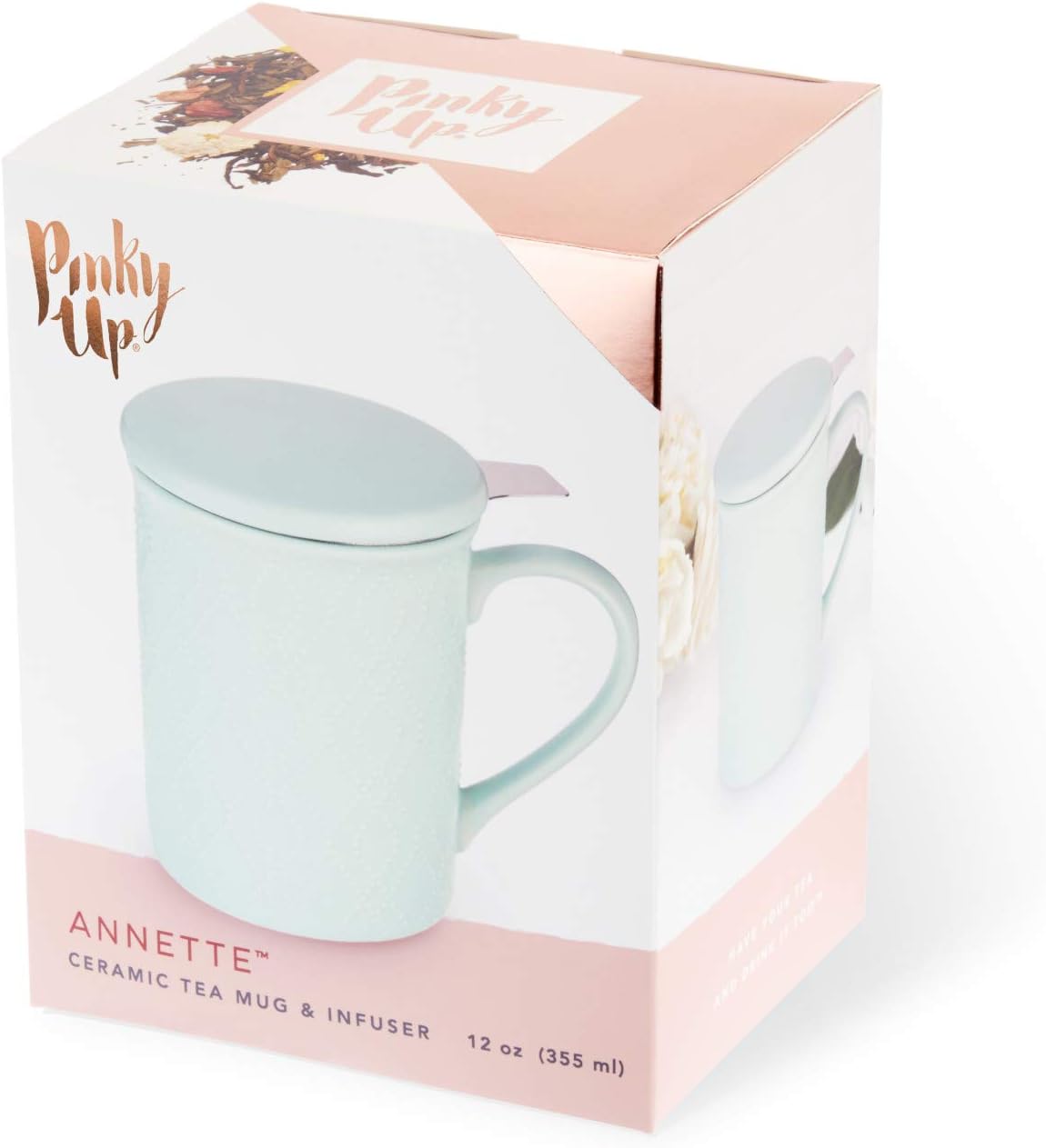 Pinky Up Annette Ceramic Tea Cup with Infuser and Lid, Travel Mug for Loose Leaf Teas, Home Office, Camping, Picnic Party, 12 oz, Set of 1, Honeycomb