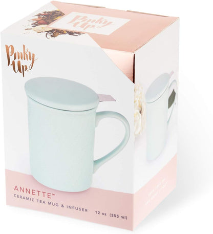 Pinky Up Annette Ceramic Tea Cup with Infuser and Lid, Travel Mug for Loose Leaf Teas, Home Office, Camping, Picnic Party, 12 oz, Set of 1, Honeycomb