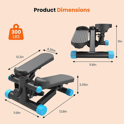 Sweetcrispy Mini Stair Stepper with Resistance Bands, Hydraulic Home Stepper Machine, 300 LBS Weight Capacity, Compact Cardio Equipment with LCD Monitor, No Assembly Required