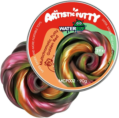 WATERELF Galaxy Putty Slime for Kids - Children's Day Gift, Fidget Sensory Artistic Therapy Putty Toys for Boys Girls Adults, Stress Relief Non-Sticky, 3.11 Inch 3.2 Oz – Golden/Red